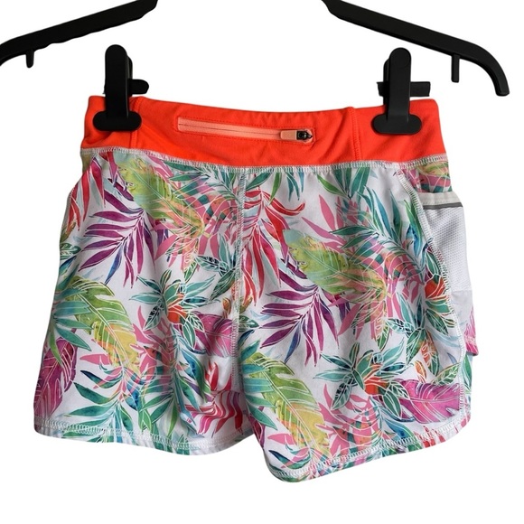 Athleta Tropical Print Shorts Side Pockets Attached Underwear Size Large (12) - Picture 3 of 9